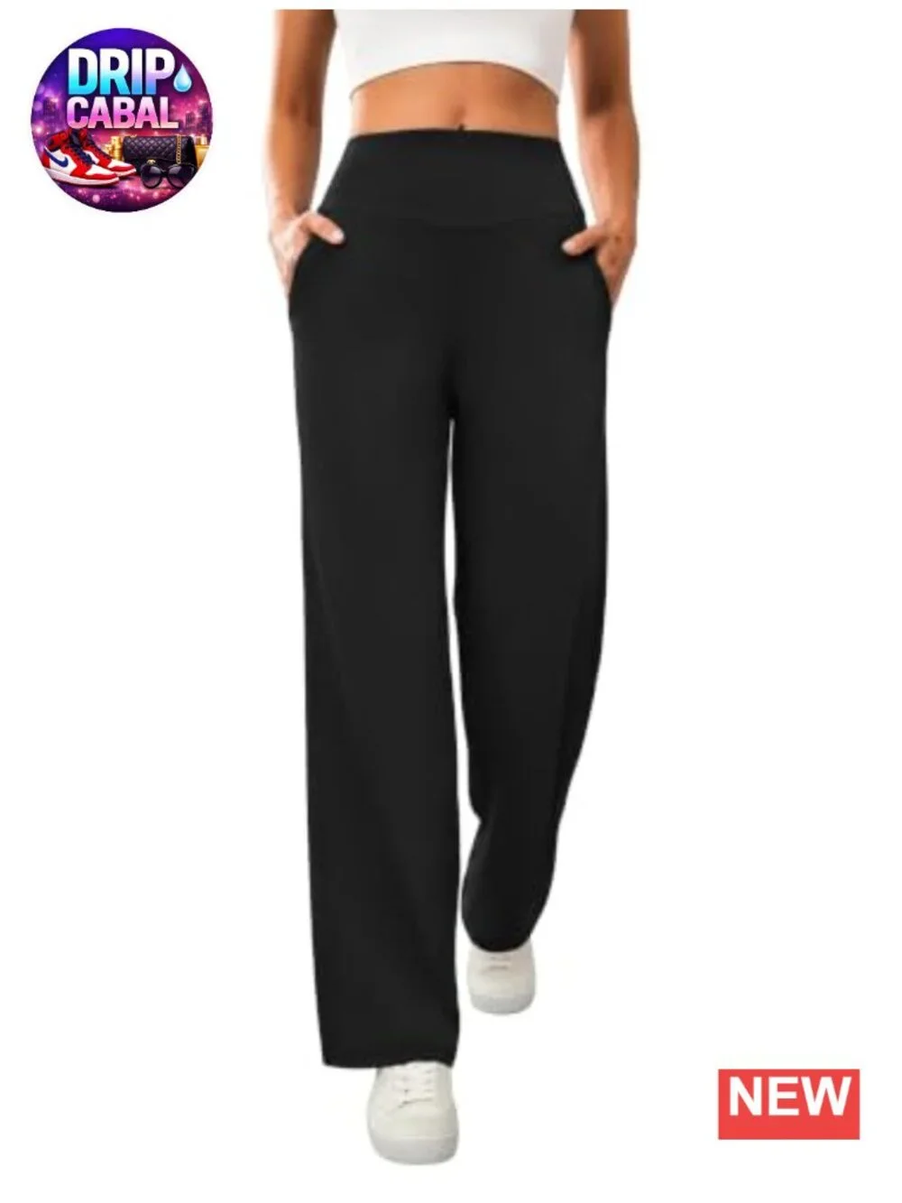 High Waisted Wide Leg Yoga Pants with Pockets, Stretchy Lounge Trousers, 4-Way